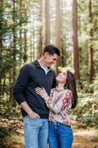 couple looks at each other smiling